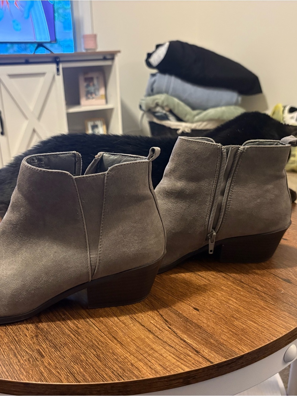 Xhilaration Gray Suede Ankle Booties with Low Heel